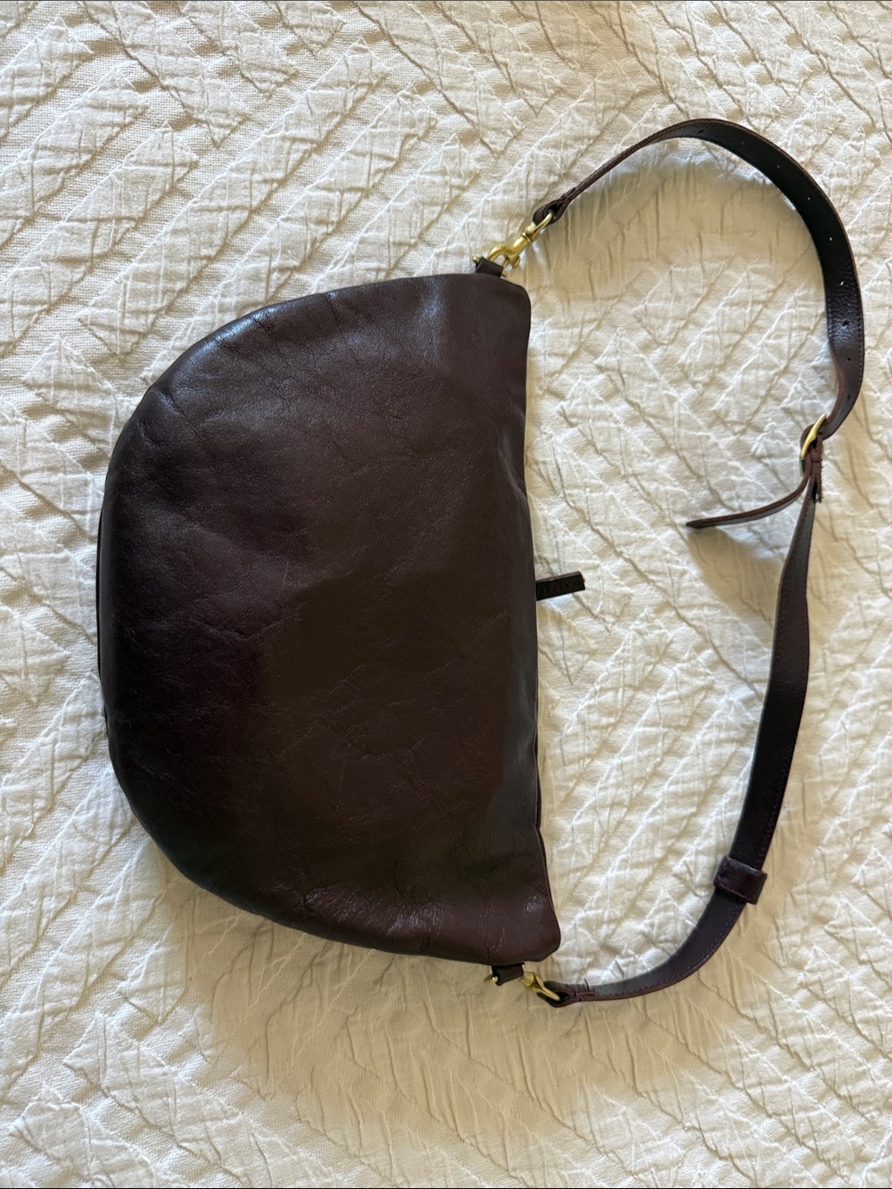 Clare V Grande Fanny Crossbody Bag in Deep Burgundy with Gold Hardware - Picture 2 of 3